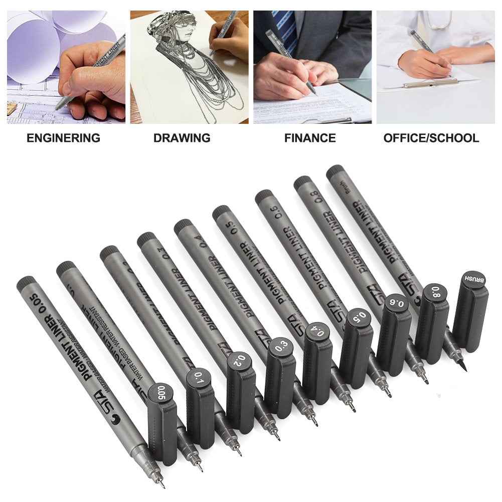 STA 9 Fineliner Black Ink for Art Technical Drawing Writing Engineering Sketching Architecture Manga - TTpen