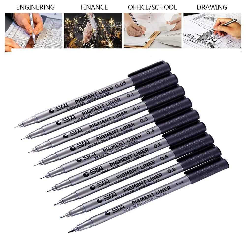 STA 9 Fineliner Black Ink for Art Technical Drawing Writing Engineering Sketching Architecture Manga - TTpen