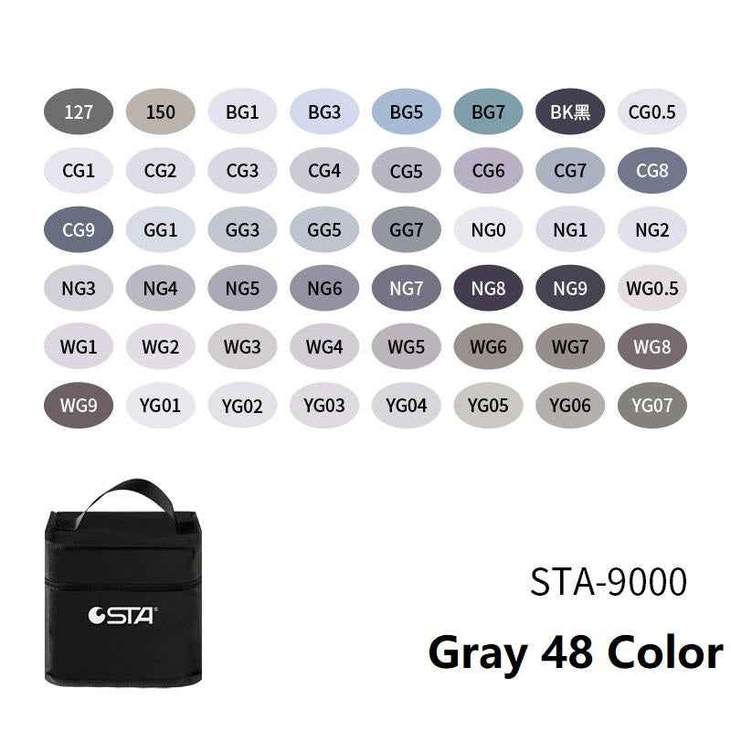 STA Pro Color Marker Plus 48 Gray Tone Alcohol Art Markers with Carrying Bag - TTpen