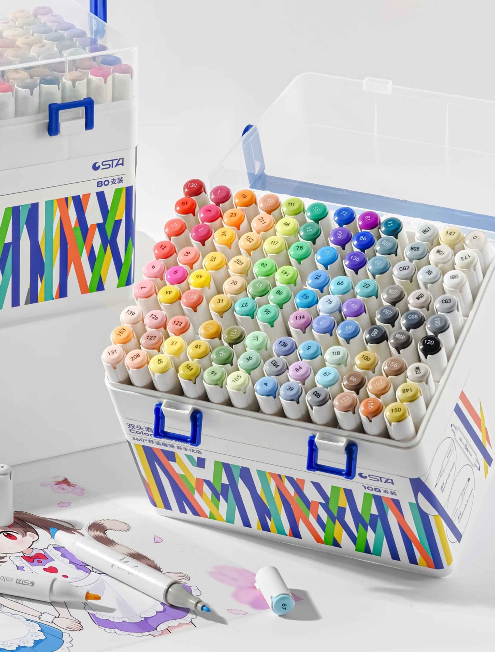 STA 9103 Alcohol Based Markers for Starters,24/36/48/60/80/108-Color Dual Tips