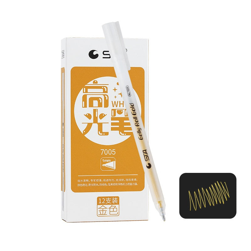 STA Gelly Roll Gel Pen 1mm Bold Tip White Gold Silver Ink 12 Pack Gold