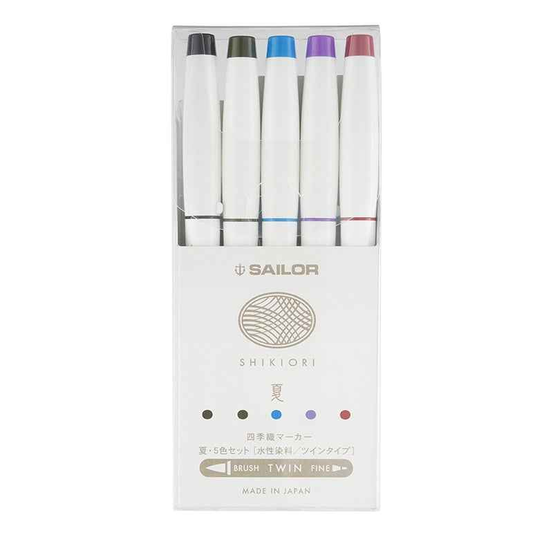 Sailor Shikiori Markers - Dual Tip - Water-Based Pen,Pack of 5