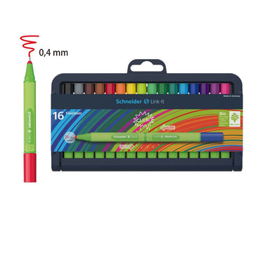 Schneider Link-It Fineliner with Stand-Up Case,0.4mm,16 Colors