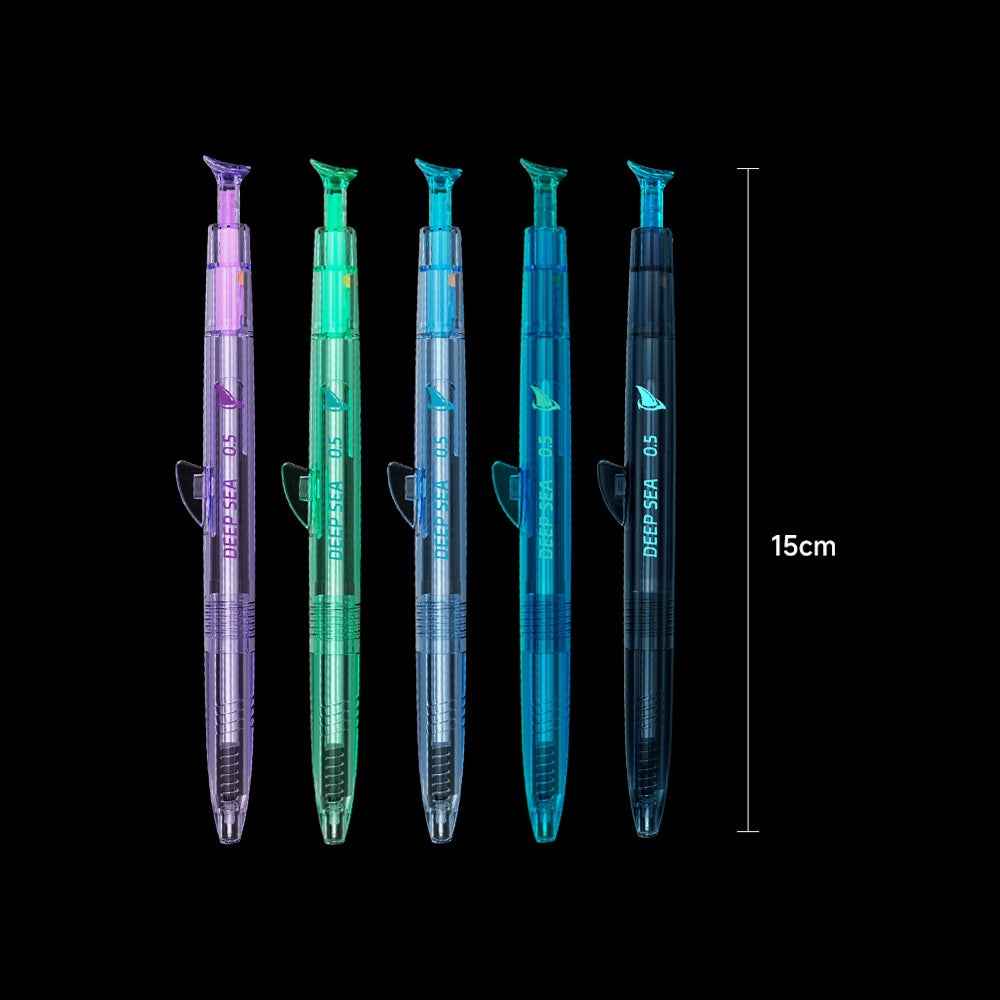 Deep Sea Megalodon Shark Silent Retractable Gel Pens 5-Pack 6 Refills