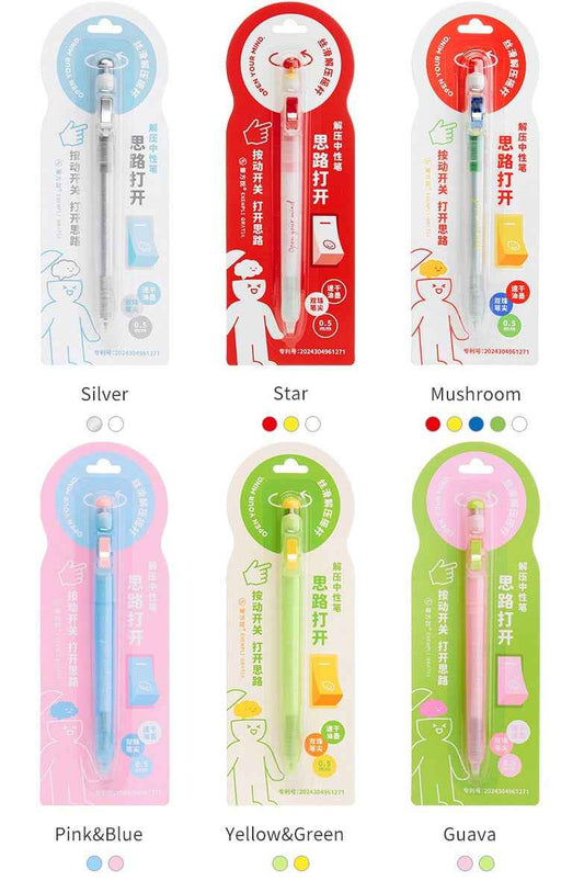 Switch On 0.5mm Black Ink 6-Color Gel Pen Set – Stress Relief Click Pens