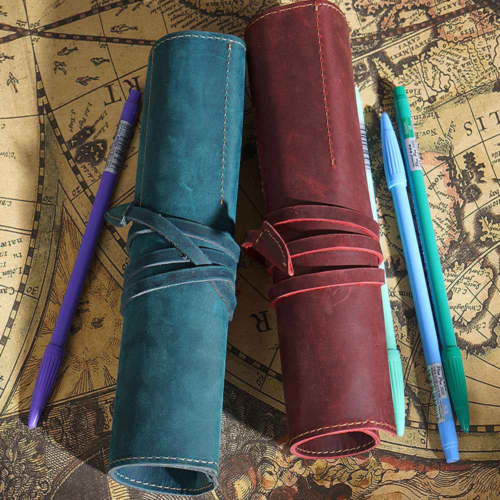 Roll-Up Leather Wrap Pen Pouch with 5 Slots - TTpen