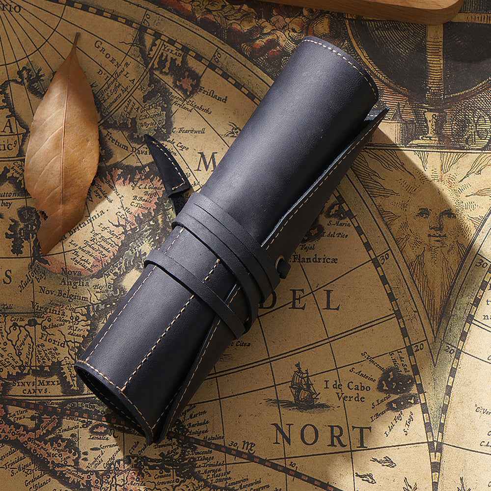 Roll-Up Leather Wrap Pen Pouch with 5 Slots - TTpen