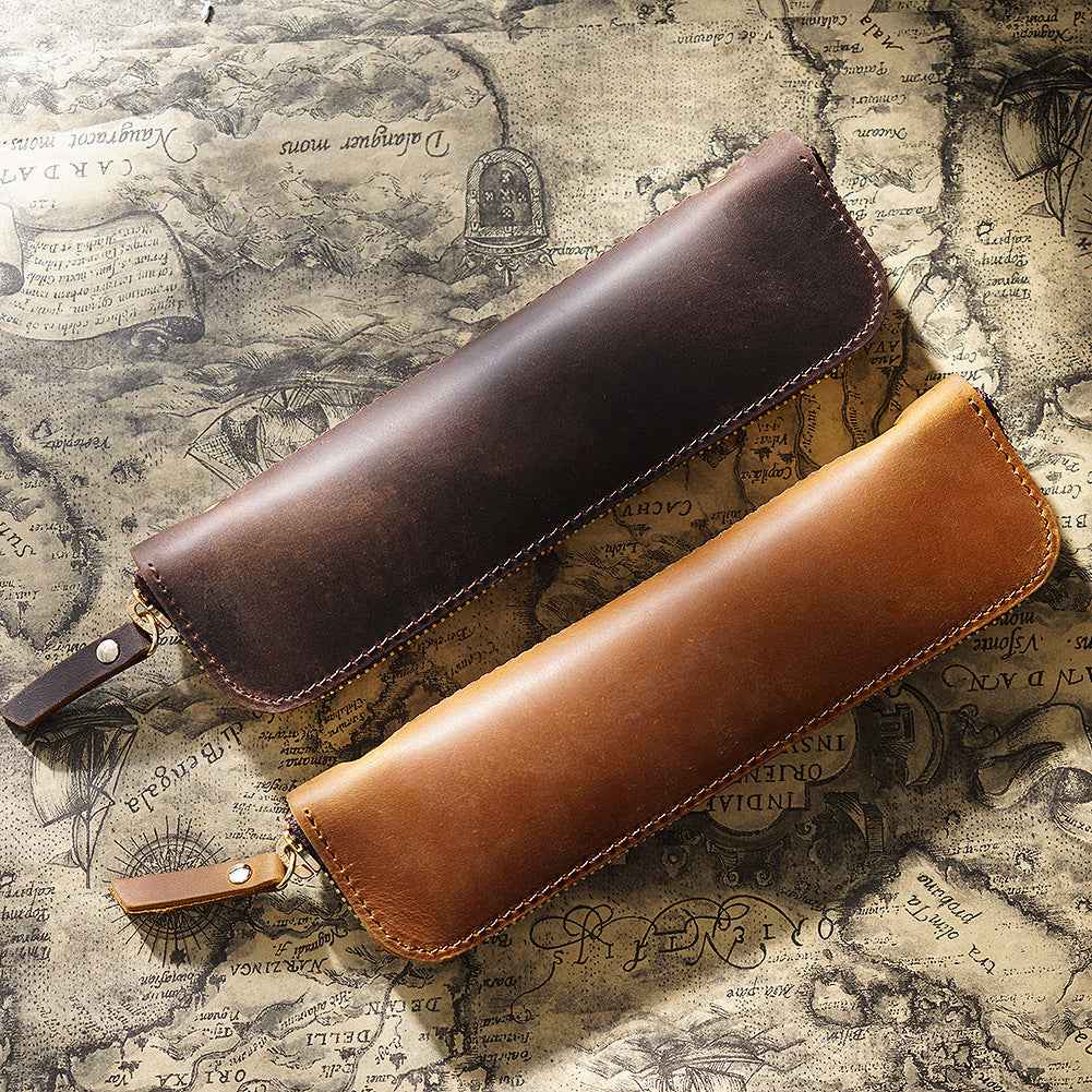 4 Divided Slots Zippered Leather Fountain Pen Case Pouch - TTpen