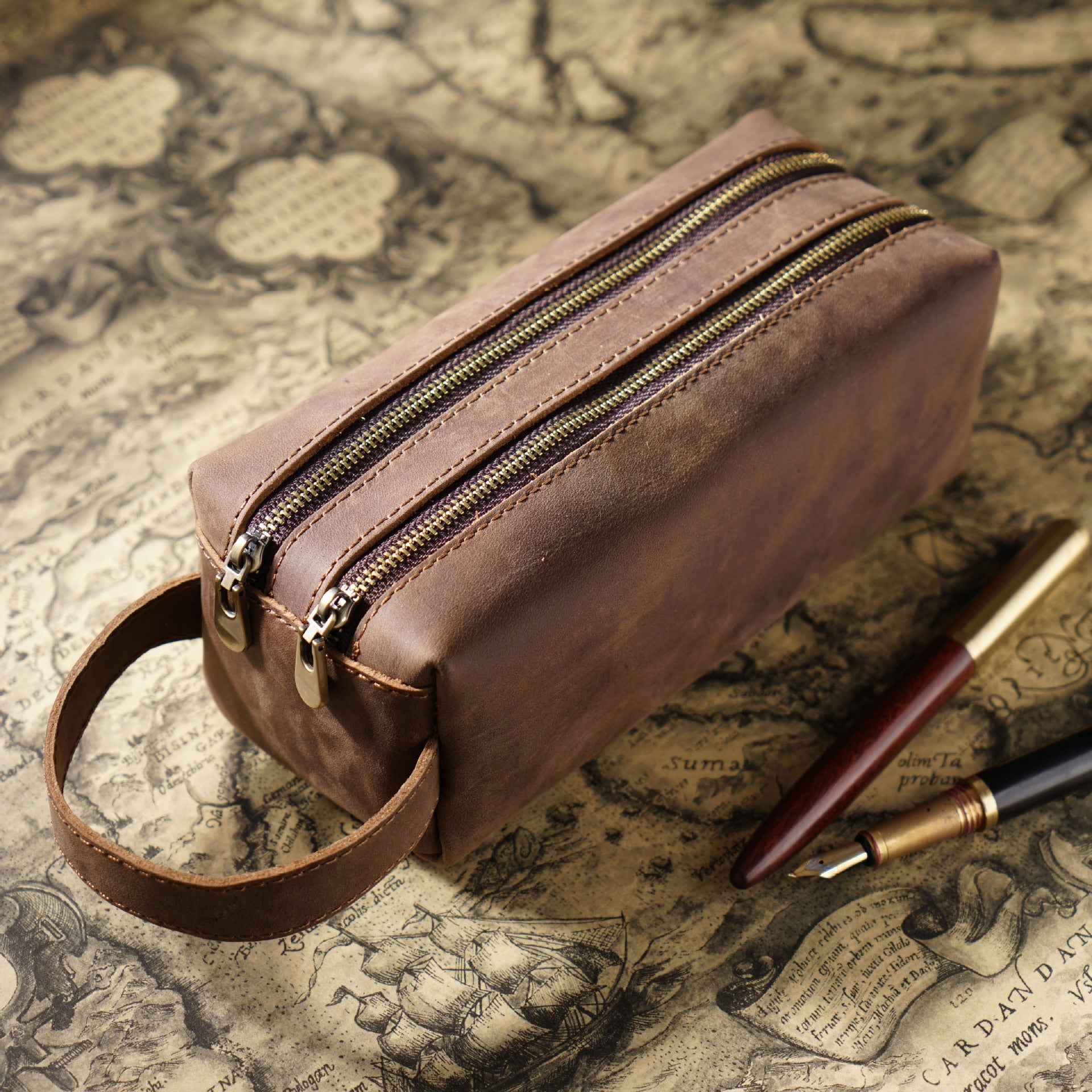 Vintage Leather Pen Pouch Big Capacity Pencil Case with 2 Compartment - TTpen