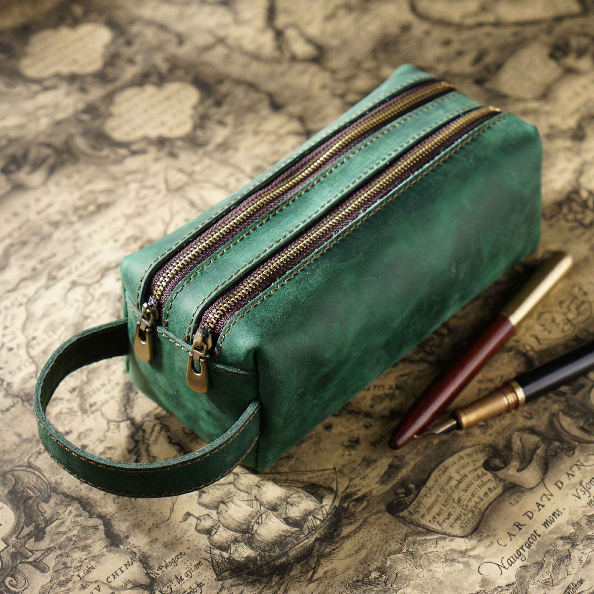 Vintage Leather Pen Pouch Big Capacity Pencil Case with 2 Compartment - TTpen