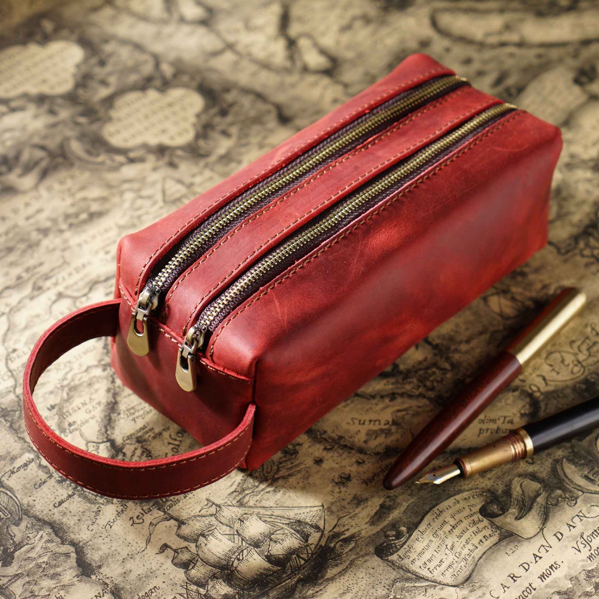Vintage Leather Pen Pouch Big Capacity Pencil Case with 2 Compartment - TTpen