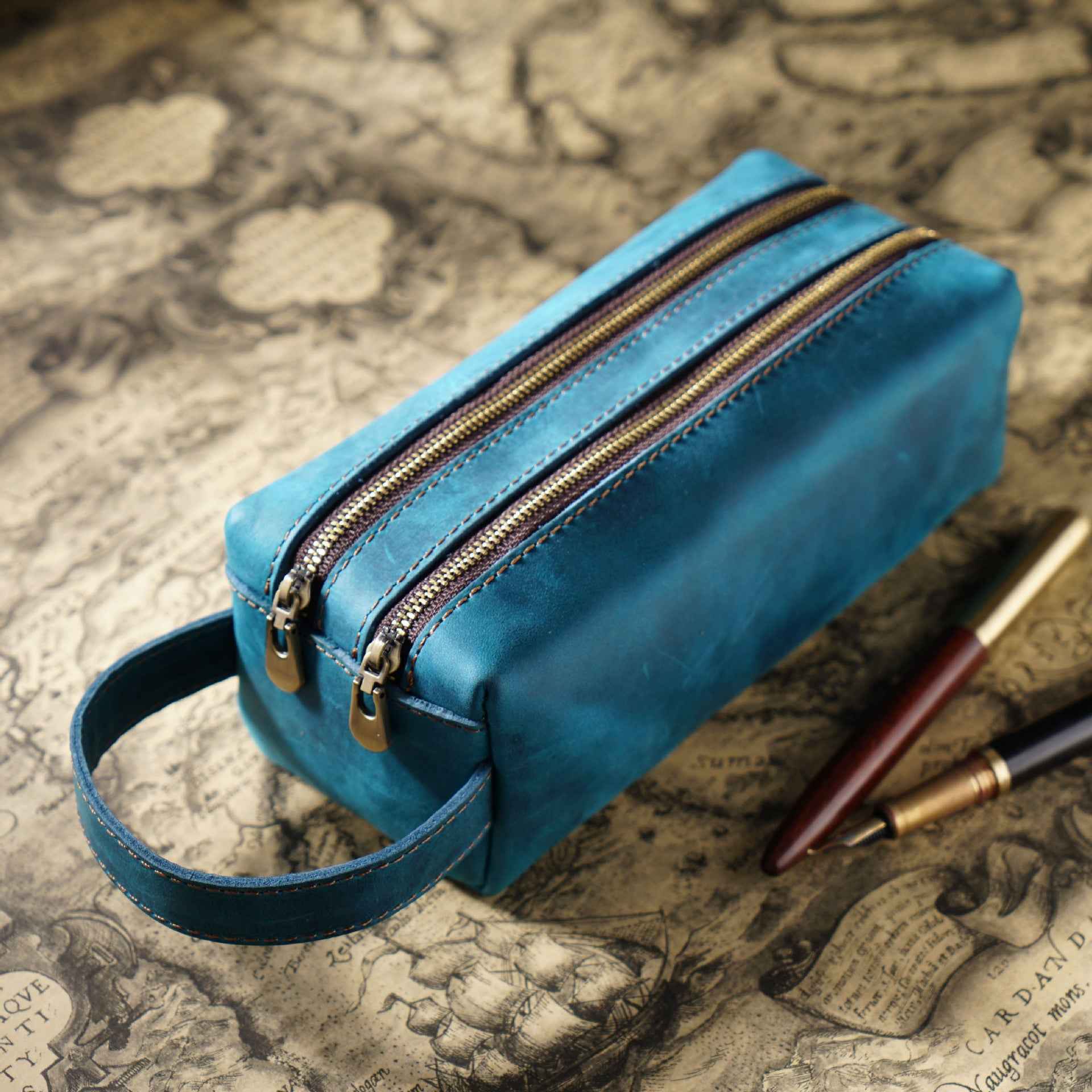 Vintage Leather Pen Pouch Big Capacity Pencil Case with 2 Compartment - TTpen