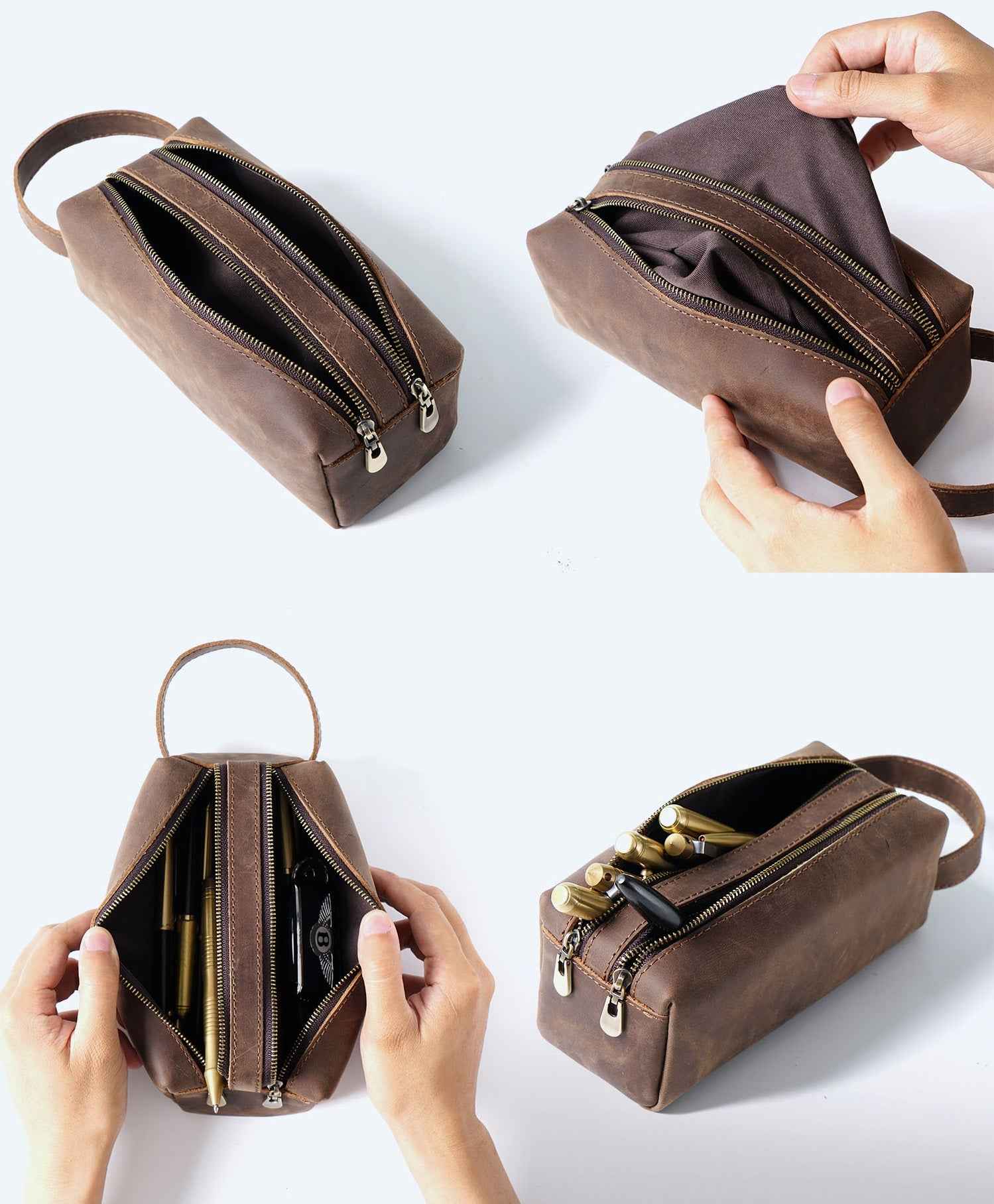 Vintage Leather Pen Pouch Big Capacity Pencil Case with 2 Compartment - TTpen