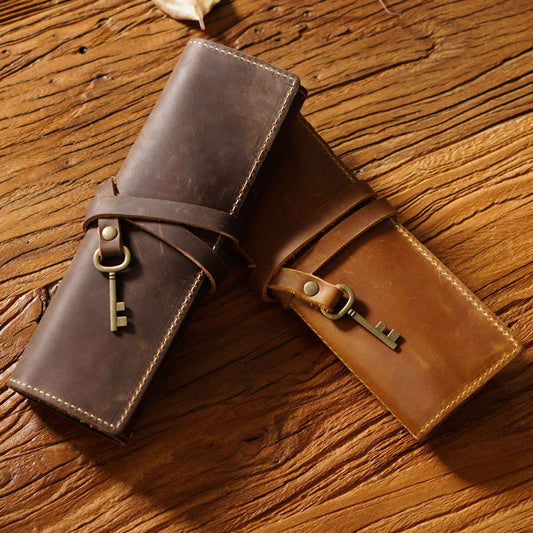 Roll-Up Leather Wrap Pen Pouch with 4 Slots - TTpen