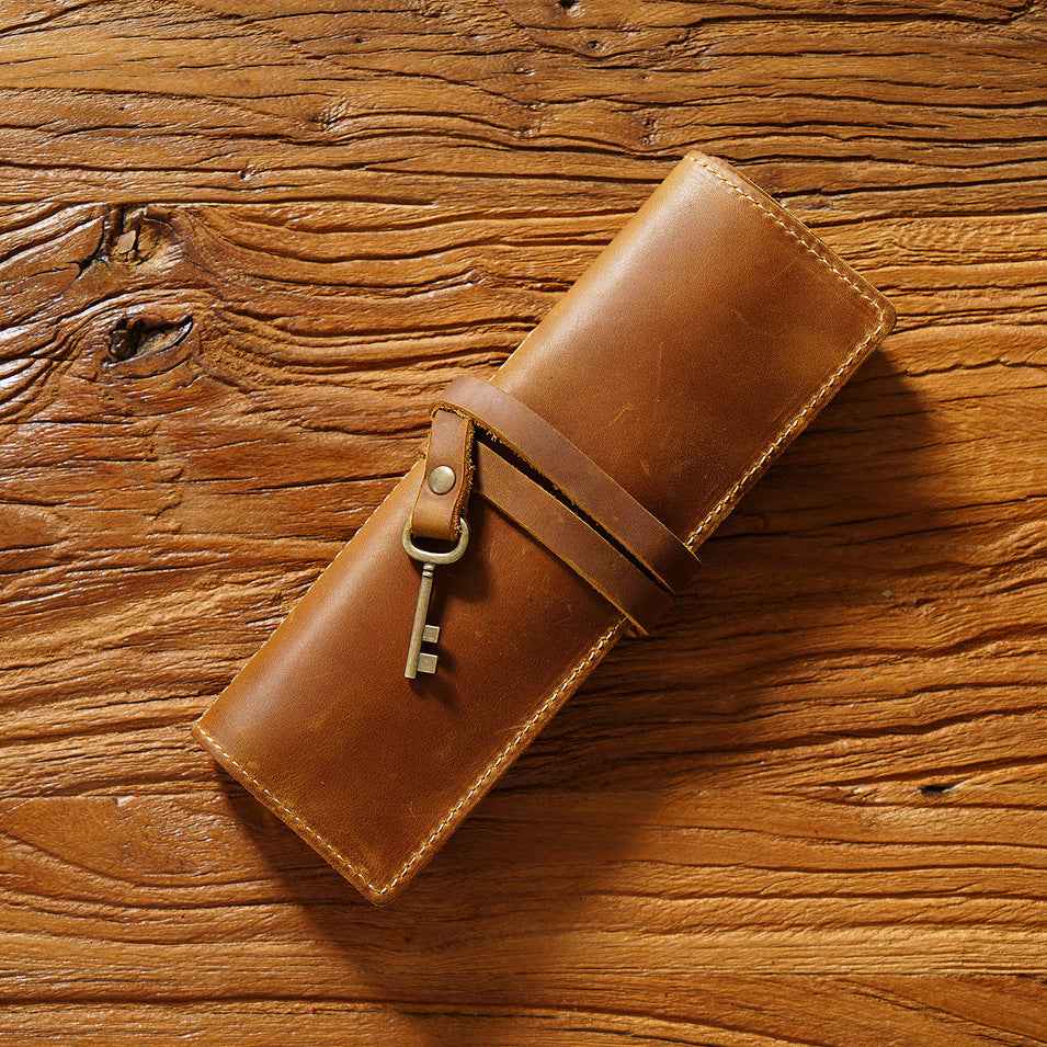 Roll-Up Leather Wrap Pen Pouch with 4 Slots - TTpen