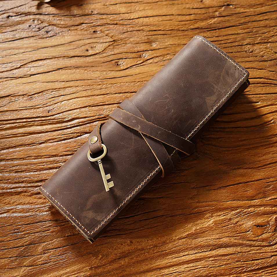 Roll-Up Leather Wrap Pen Pouch with 4 Slots - TTpen