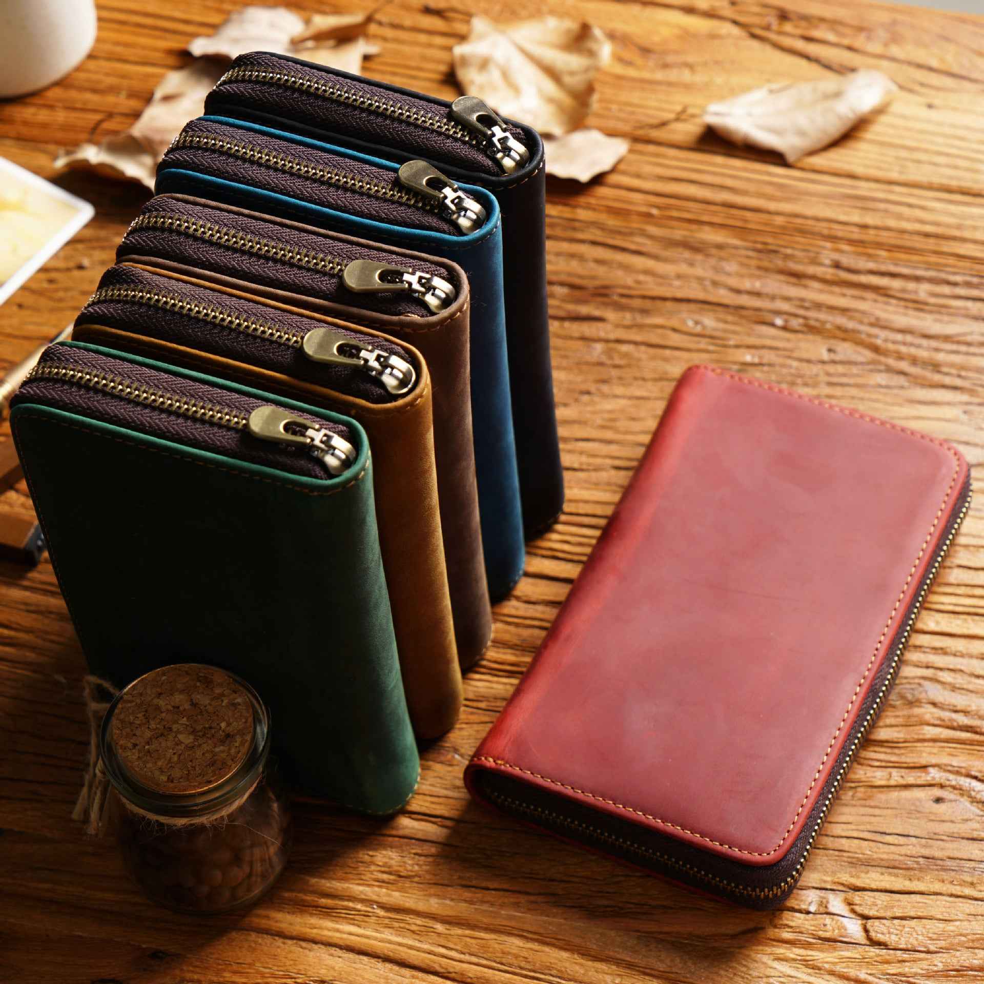 Leather Zippered Pen Organizer Case with 5 Slots and Net Holder - TTpen