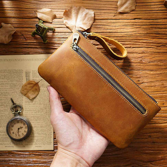Vintage Zippered Leather Pen Bag Big Capacity Pencil Case - TTpen