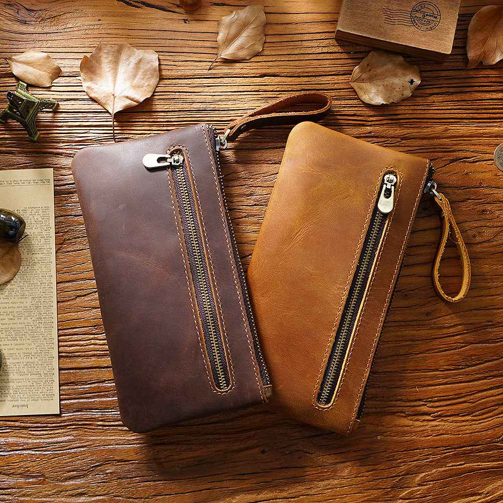 Vintage Zippered Leather Pen Bag Big Capacity Pencil Case - TTpen
