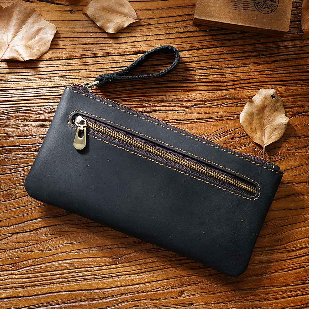Vintage Zippered Leather Pen Bag Big Capacity Pencil Case - TTpen