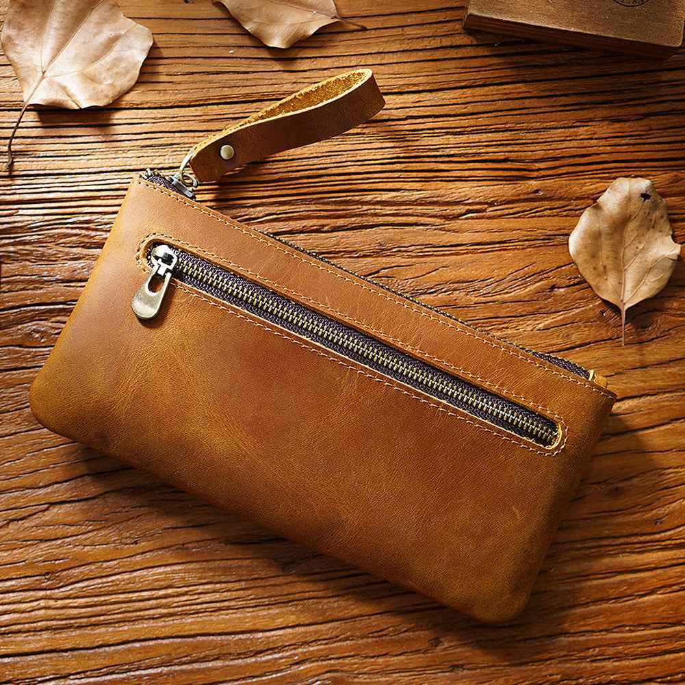 Vintage Zippered Leather Pen Bag Big Capacity Pencil Case - TTpen