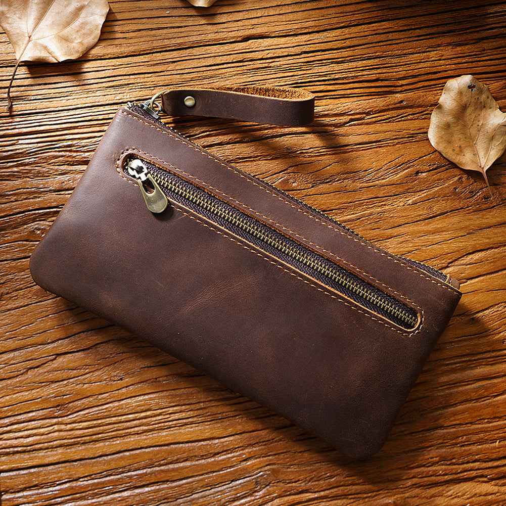 Vintage Zippered Leather Pen Bag Big Capacity Pencil Case - TTpen