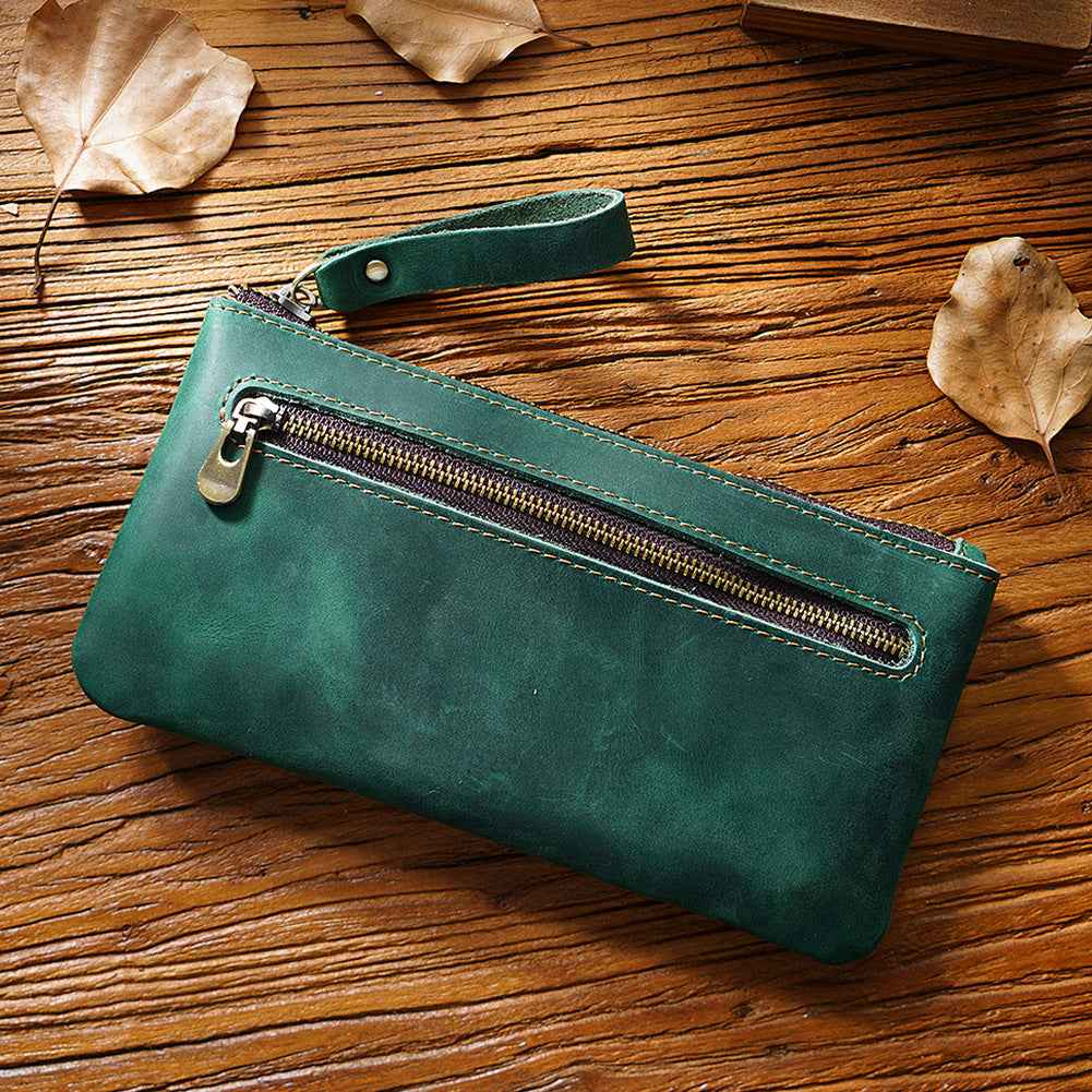 Vintage Zippered Leather Pen Bag Big Capacity Pencil Case - TTpen