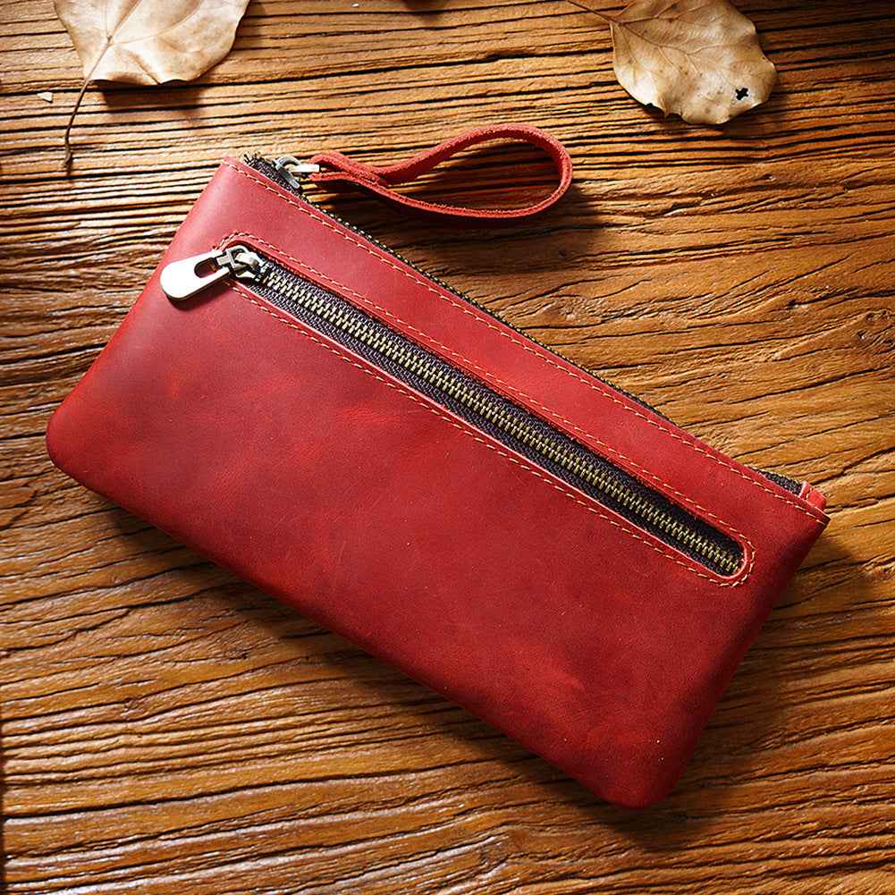 Vintage Zippered Leather Pen Bag Big Capacity Pencil Case - TTpen