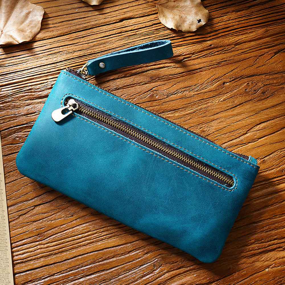 Vintage Zippered Leather Pen Bag Big Capacity Pencil Case - TTpen