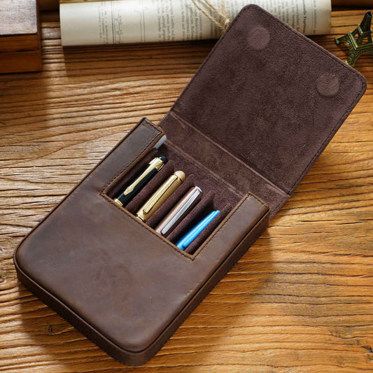 Vintage Leather Pen Case Storage with 6 Slots - TTpen