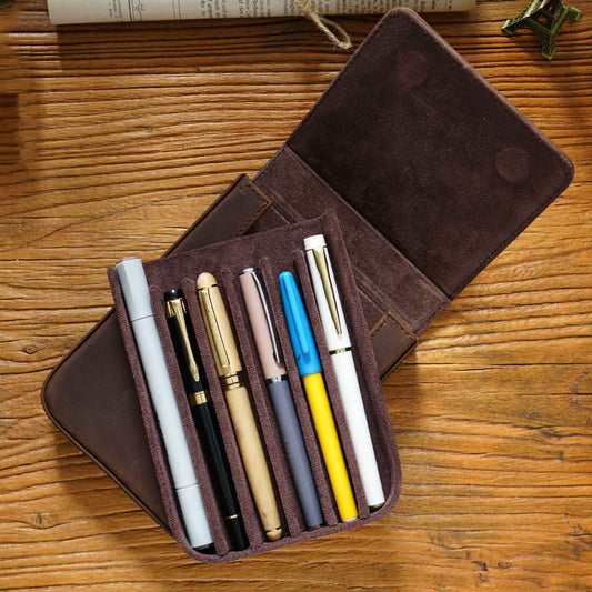 Vintage Leather Pen Case Storage with 6 Slots - TTpen