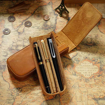 Vintage Leather Pen Case Storage with 3 Slots - TTpen