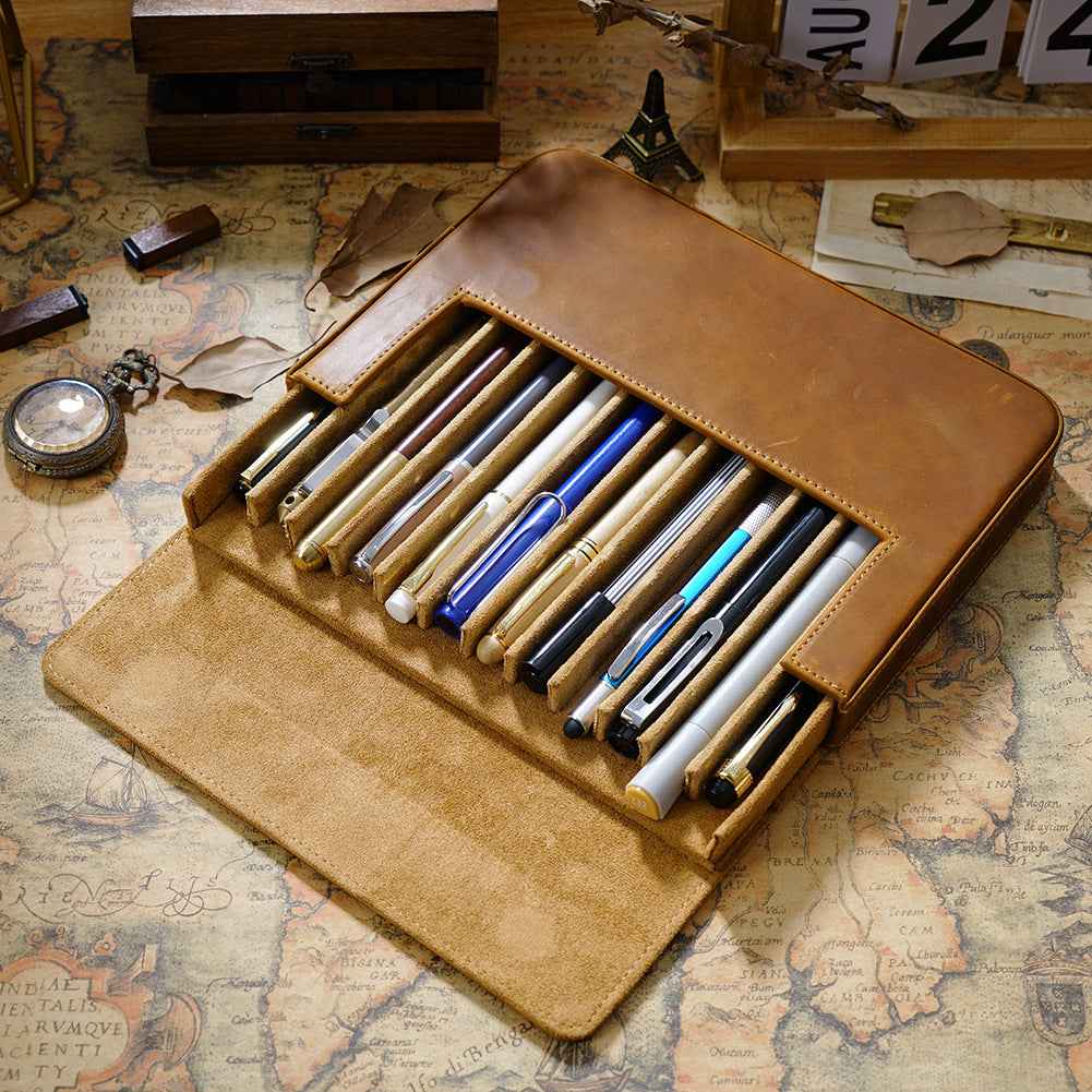 Leather Pen Case Storage with 12 Slots - TTpen