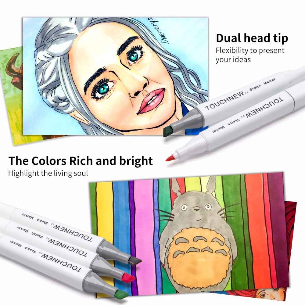 TOUCHNEW T7 168 Full Color Set Alcohol Based Sketch Art Markers - TTpen