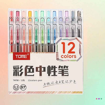 TOME Click Color Gel Pen Set 12 Vibrant 0.5mm Colored Journaling Pens