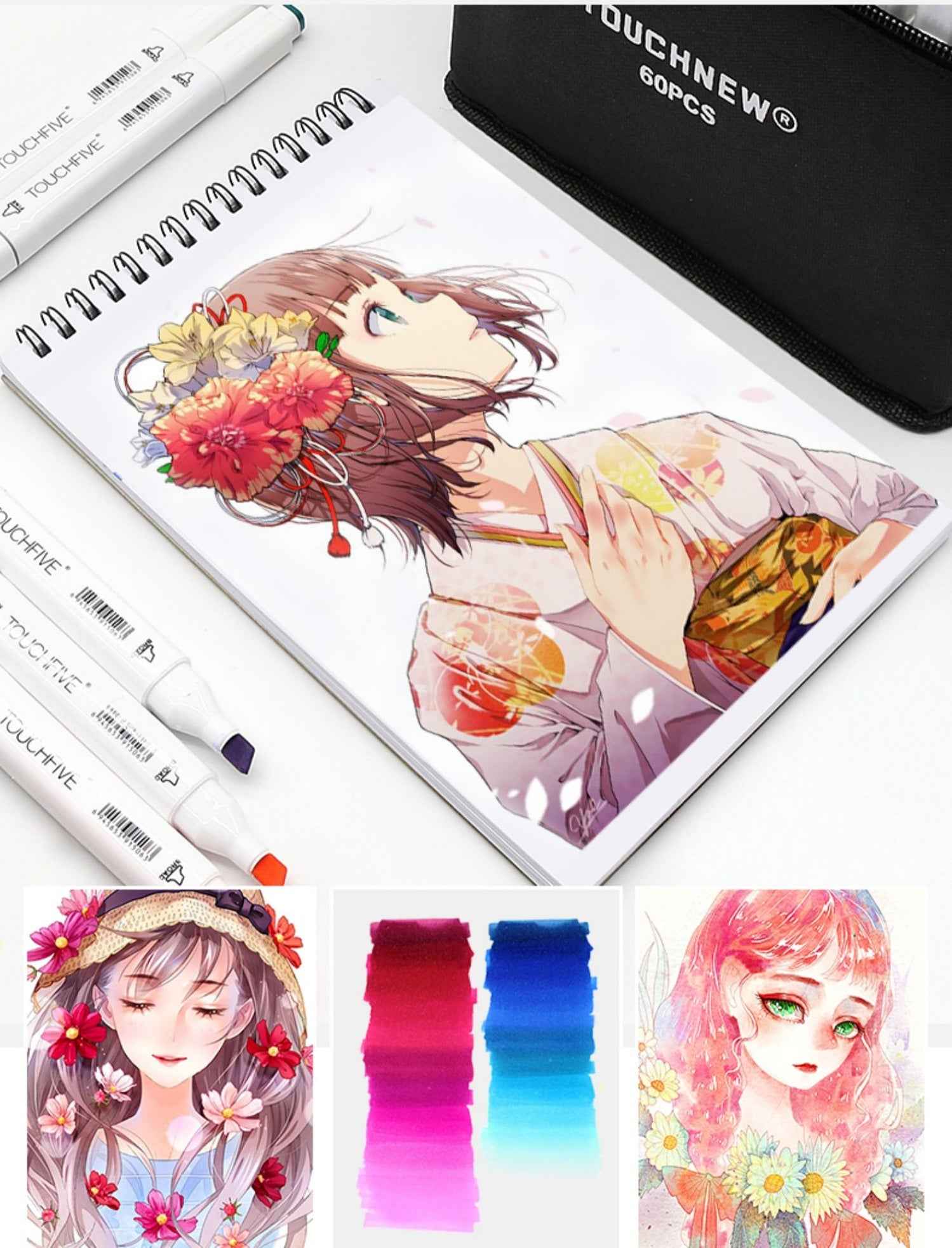 TouchFive Twin Markers 168 Full Colors Art Sketch Alcohol Based Pen Set - TTpen