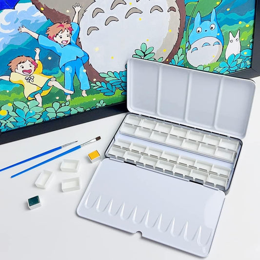 Watercolor Palette Box Metal Tin with 28 Full Pans