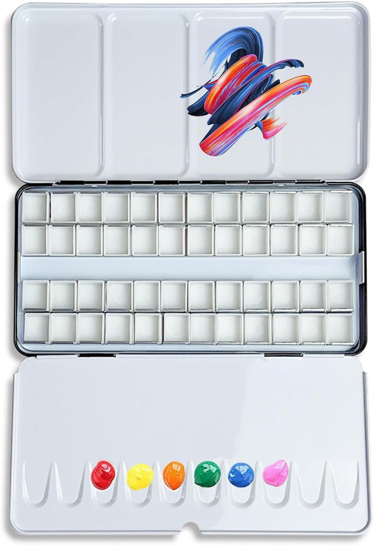 Watercolor Palette Box Metal Tin with 48 Half Pans