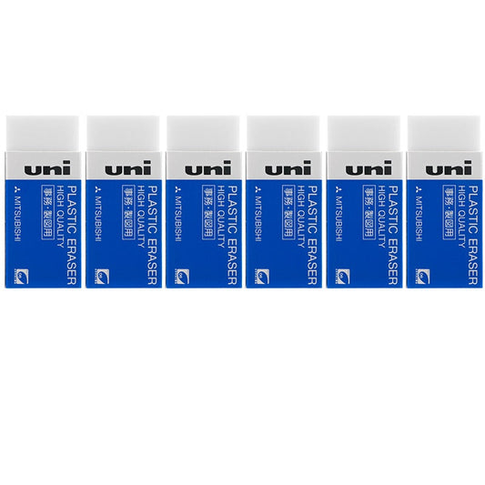 Uni Plastic Erasers White 6 Pack