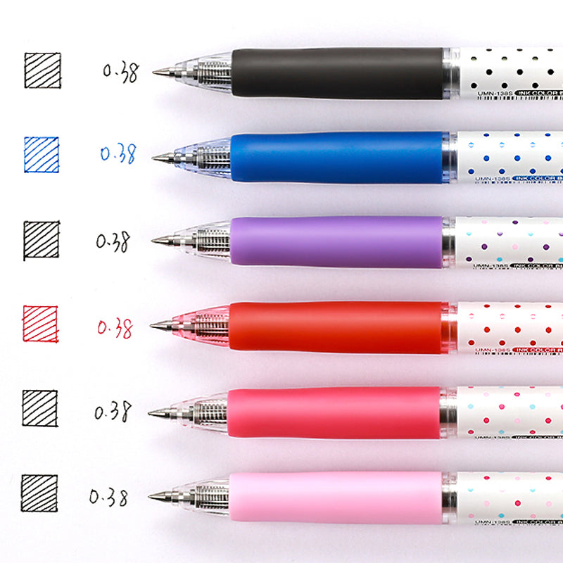 Uni-ball Signo RT Clicker Gel Pen 0.38mm Polka Dots 6-Pack