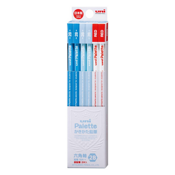Uni Palette Hexagonal 2B Pencil - Pastel Blue + Red 12 Pack