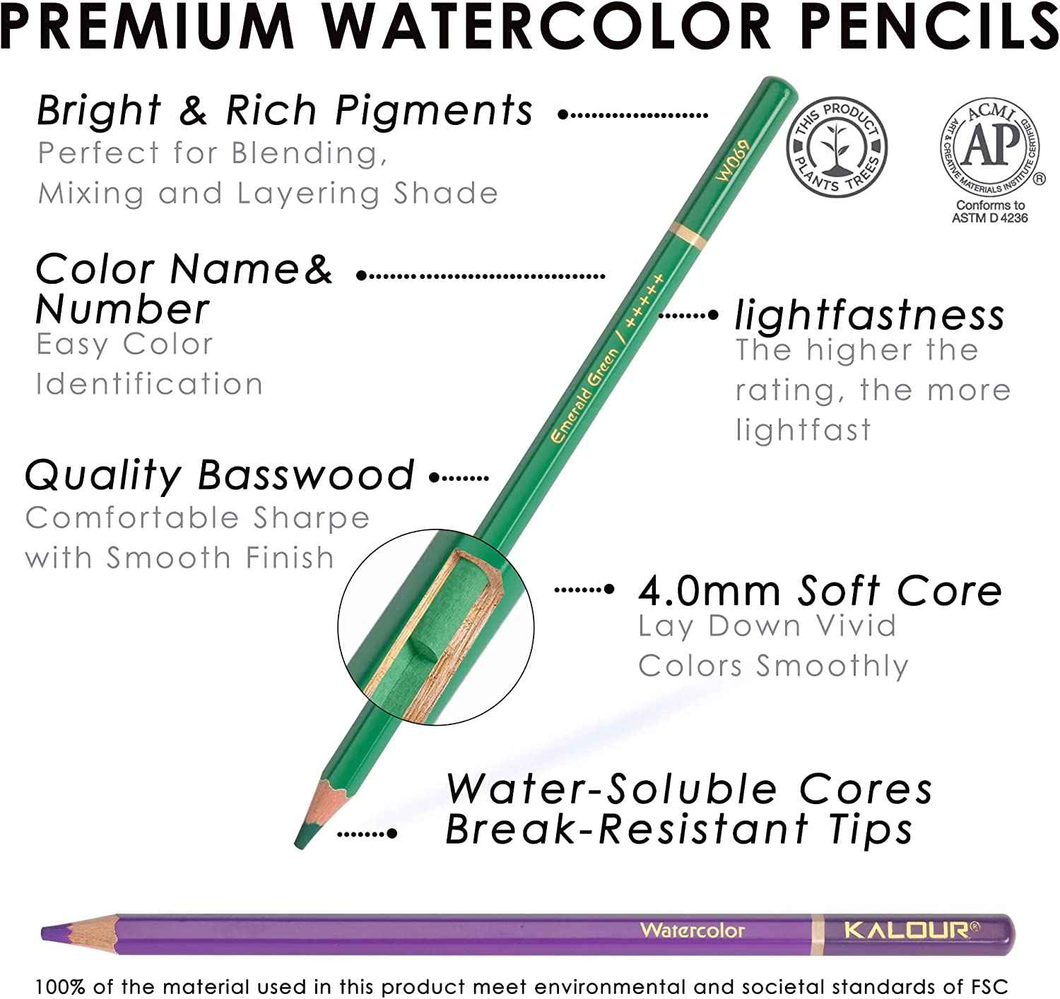 KALOUR 72 Premium Wet Dry Watercolor Pencils Set - TTpen