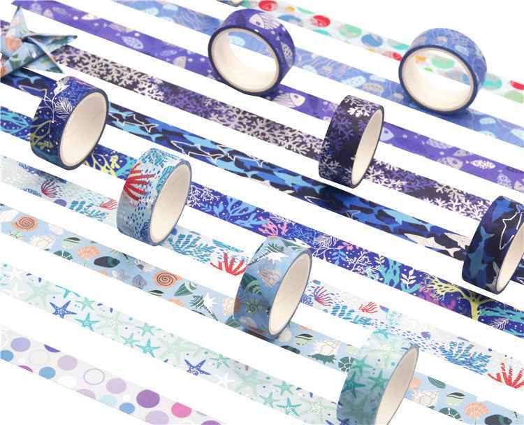 10 Rolls Blue Ocean Washi Tape Set 15mm x 4m - TTpen