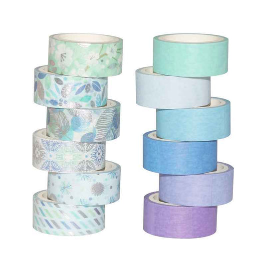 Blue Washi Tape Set 12 Rolls 15mm x 3m - TTpen