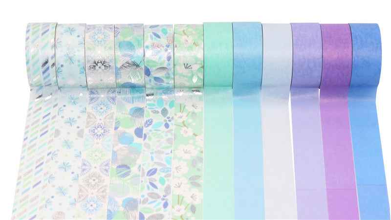 Blue Washi Tape Set 12 Rolls 15mm x 3m - TTpen