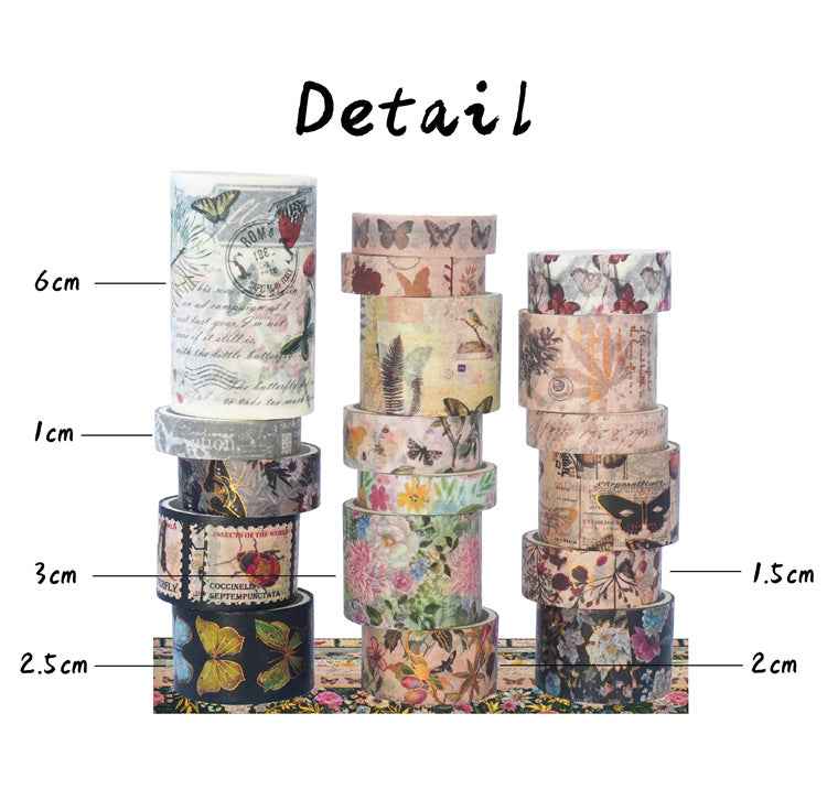 Vintage Butterfly Floral Washi Masking Tape Set 18 Rolls - TTpen