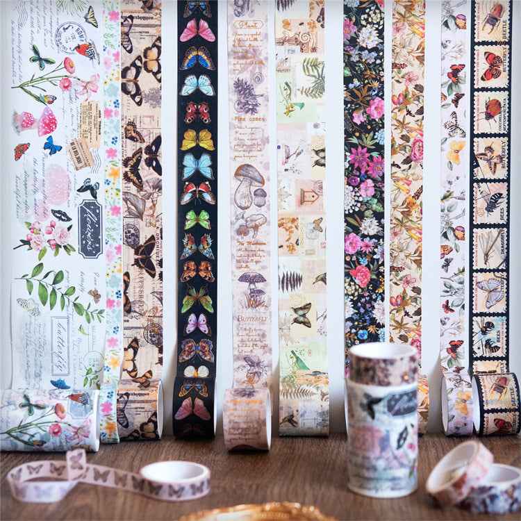 Vintage Butterfly Floral Washi Masking Tape Set 18 Rolls - TTpen