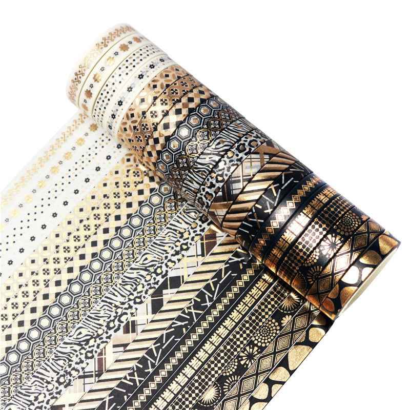 Slim Black Gold Washi Masking Tape Set 20 Rolls 7mm x 5m - TTpen