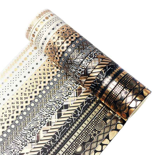 Slim Black Gold Washi Masking Tape Set 20 Rolls 7mm x 5m - TTpen