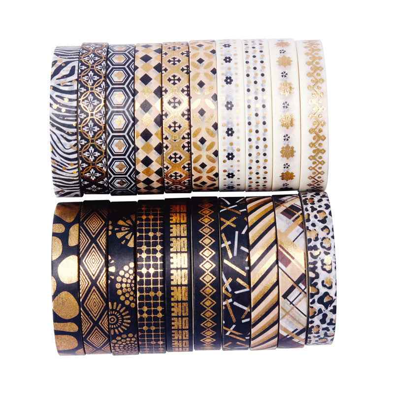 Slim Black Gold Washi Masking Tape Set 20 Rolls 7mm x 5m - TTpen